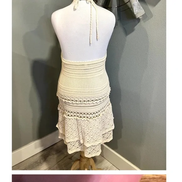 Moda International Cream Crochet Halter Dress with Lining XL - Picture 4 of 5